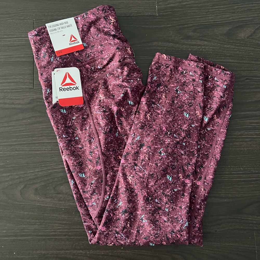 NWT Reebok Speckle Print Full Length Activewear Athletic Leggings Size Large